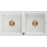 Mexen - mario vier en granit  2 cuves 820 x 436 mm, blanc, siphon or - 6504822000 - 20 - g