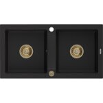 Mexen - mario évier en granit à 2 cuves 820 x 436 mm, noir, siphon or - 6504822000 - 77 - g Mexen - mario évier en granit à 2 cuves 820 x 436 mm, noir, siphon or - 6504822000 - 77 - g
