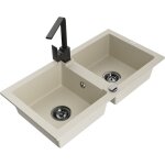 Mexen mario �vier en granit � 2 cuves avec robinet m�langeur rita, beige - 6504 - 69 - 670300 - 70