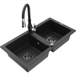 Mexen - mario vier en granit  2 cuves avec robinet mlangeur savita, noir / argent mtallique - 6504 ...