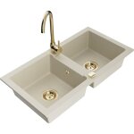 Mario évier en granit à 2 cuves avec robinet mélangeur telma, beige - 6504 - 69 - 670200 - 50 - mexen ... Mario évier en granit à 2 cuves avec robinet mélangeur telma, beige - 6504 - 69 - 670200 - 50 - mexen ...