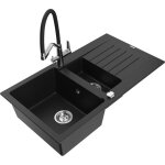 Mexen - matias vier 1, 5 - bac en granite avec gouttoir et robinet cuisine duo, noir - 6502 - 77 - ...