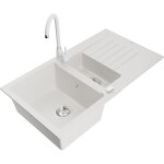 Mexen - matias vier en granit 1, 5 bac avec gouttoir et mitigeur de cuisine telma, blanc - 6502 - 20 ...