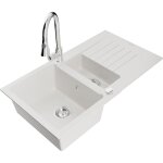 Mexen - matias �vier en granit 1, 5 bac avec �gouttoir et mitigeur elia, blanc - 6502 - 20 - 670101 - ...