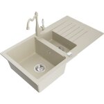 Mexen - matias vier en granit 1, 5 bac avec gouttoir et robinet cuisine carla, beige - 6502 - 69 - ...