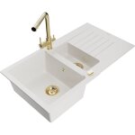 Mexen - matias �vier en granit � 1, 5 bac avec �gouttoir et robinet de cuisine duero, blanc - 6502 - ...