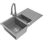 Mexen matias vier en granit 1, 5 bac avec gouttoir et robinet de cuisine elia, gris - 6502 - 71 - 670101 ...