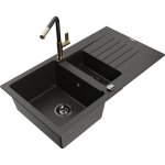 Mexen - matias vier en granit 1, 5 bac avec gouttoir et robinet de cuisine flora, noir / or - 6502 ...