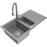 Mexen - matias vier en granit 1, 5 bac avec gouttoir et robinet de cuisine savita, gris - 6502 - 71 ...