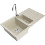 Mexen matias vier en granit 1, 5 bac avec gouttoir et robinet de cuisine telma, beige - 6502 - 69 - ...