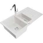 Mexen - matias �vier en granit 1, 5 bacs avec �gouttoir et robinet flora, blanc - 6502 - 20 - 670401 ...