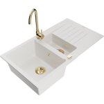 Mexen - matias vier en granite 1, 5 bac avec gouttoir et robinet de cuisine telma, blanc - 6502 - 20 ...