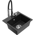 Mexen - milo �vier en granit 1 bac avec mitigeur de cuisine aster, noir / m�tallis� argent - 6505 - 73 ...
