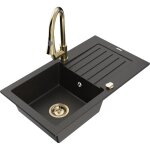 Mexen - pablo vier composite 1 - bac avec gouttoir et mitigeur cuisine elia, noir / or mtallis - ...