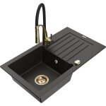 Mexen - pablo �vier en granit 1 bac avec �gouttoir et robinet de cuisine aster, noir / or m�tallis� - ...