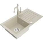 Mexen pablo vier en granit 1 bac avec gouttoir et robinet de cuisine carla, beige - 6510 - 69 - 670700 ...