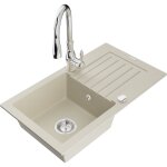 Mexen - pablo �vier en granit 1 bac avec �gouttoir et robinet de cuisine savita, beige - 6510 - 69 - ...