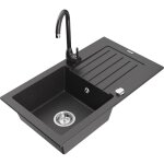 Mexen - pablo vier en granit 1 bac avec gouttoir et robinet de cuisine telma, noir mouchet - 6510 ...