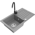 Mexen - pablo �vier en granit 1 cuve avec �gouttoir et robinet de cuisine telma, gris - 6510 - 71 - 670200 ...