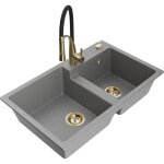 Mexen - tomas �vier en granit � 2 bacs avec robinet de cuisine aster, gris - 6516 - 71 - 73450 - 57 - ...
