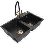 Mexen - tomas �vier en granit 2 bacs avec robinet de cuisine duo, noir / argent m�tallis� - 6516 - 73 ...