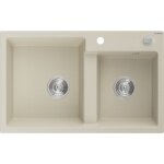 Tomas évier en granit à 2 cuves 800 x 500 mm, beige, siphon chrome - 6516802000 - 69 - mexen Tomas évier en granit à 2 cuves 800 x 500 mm, beige, siphon chrome - 6516802000 - 69 - mexen