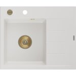 Mexen - vier de cuisine ben en granit 1 bac avec �gouttoir gauche 600 x 500 mm, blanc, siphon dor� - ...