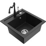 Mexen - vito �vier en granit � 1 cuve avec robinet m�langeur carla, noir / argent m�tallique - 6503 - ...