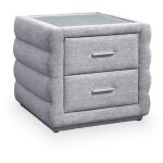 Mobilier deco ? table de chevet 2 tiroirs en tissu chin� gris ? dimensions compactes pour espaces restreints ...