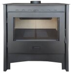 Mf - pole  bois lara 13, 4 kw en acier avec foyer panoramique, chambre en vermiculite et vitre cramique ...