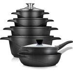 Mgk1219 batterie de cuisine induction 12 pices aluminium fonte 4 casseroles 2 poles noir - briebe