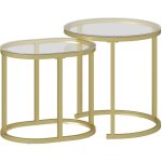 Mh - lot de 2 tables basses gigognes leonis verre tremp et dor