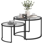 Mh - lot de 2 tables basses gigognes stefan verre et noir Mh - lot de 2 tables basses gigognes stefan verre et noir