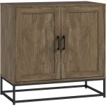 Mh - buffet effet bois exotique 2 portes �tag�re m�tal noir