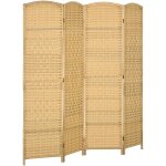 Mh - paravent int�rieur en bois 4 panneaux 180 x 180 cm s�parateur de pi�ce pliable bois naturel