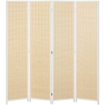 Mh - paravent s�parateur de pi�ce pliable 4 panneaux bois bambou coton