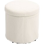 Mh - pouf rond coffre de rangement flinks beige clair
