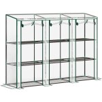 Mh - serre de jardin 3 �tag�res 3 portes acier noir pvc transparent