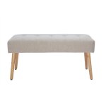 Miliboo - banc scandinave capitonn en tissu effet velours textur beige et bois clair l96 cm guesta