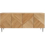 Buffet design en bois clair chne massif grav et mtal noir 4 portes l180 cm archipel