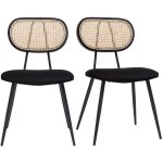 Miliboo - chaises design noires en tissu velours, mtal et cannage rotin naturel (lot de 2) tolma