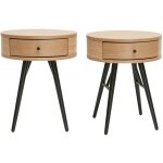 Tables de chevet rondes avec tiroir bois clair et m�tal noir (lot de 2) koral