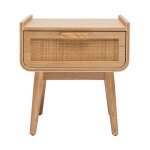 Table de chevet avec tiroir en bois clair frne et cannage rotin athne