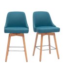 Miliboo - tabourets de bar scandinaves pivotants 360� en tissu bleu canard et bois h�tre massif h65 cm ...