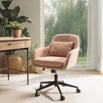 Mina - chaise de bureau � roulettes en tissu rose dossier carr�