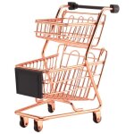 Modle de mini chariot courses  double couches supermarch en fer forg panier rangement mtal rose ...