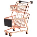 Mini chariot de courses � double niveau en m�tal avec panier de rangement rose dor�