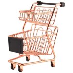 Mini chariot de courses � double niveau en m�tal avec panier de rangement rose dor�
