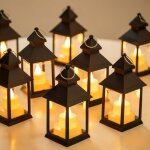 Mini lanterne led noir - lot de 10 lanterne bougie � suspendre decorative bougeoir pour exterieur halloween ...