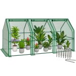 Mini serre de jardin avec 3 portes enroulables bache pe renforcee 135g / m2 270x90x90cm vert